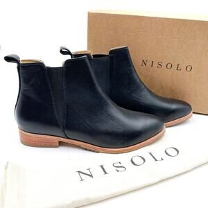 Nisolo Everyday Chelsea Boot‎ Black Leather Ankle Block Heel Sz 7.5 Women's